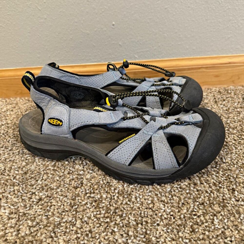 KEEN Women's Sport Sandals Blue/Black/Yellow US 9.5 EU 40 Drawstring Leather